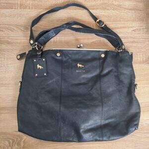 Emma Fox Black Leather Kiss Lock Satchel Large Hobo Bag